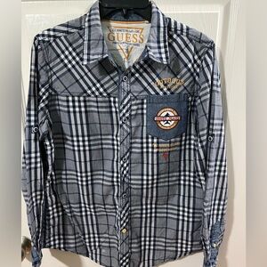 Guess Boy's Gray Checkered Shirt